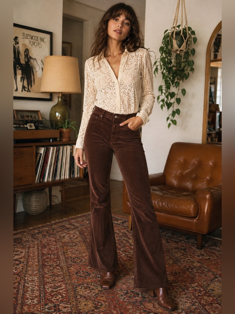 LOFT Modern Corduroy Flare Pants Brown 12/31 Y2K Style Bootcut Dark Academia